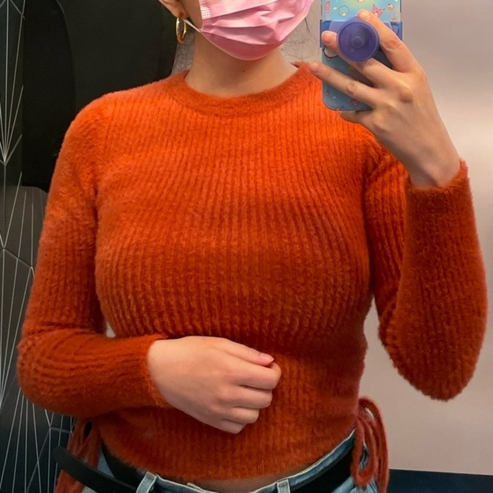 Fuzzy burnt orange sweater